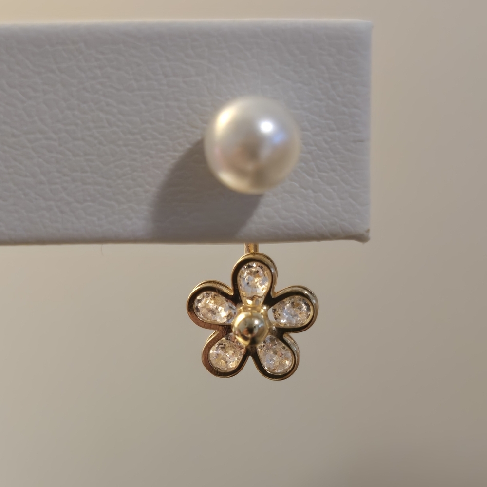 Pearl and Crystal Flower Ear Jacket Earrings